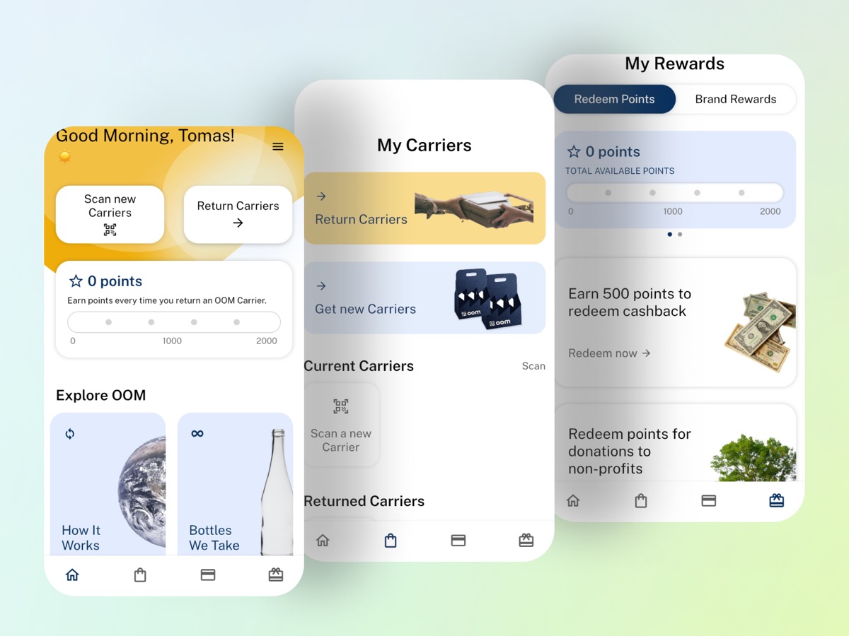 OOM app screens
