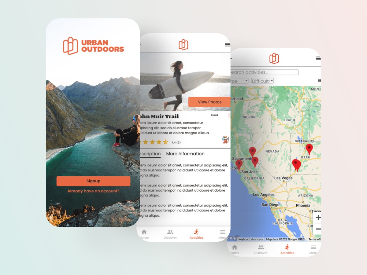 Urban Outdoors app screens