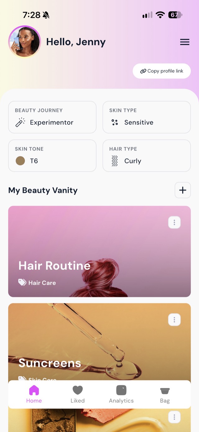 GlowCode beauty vanity home screen